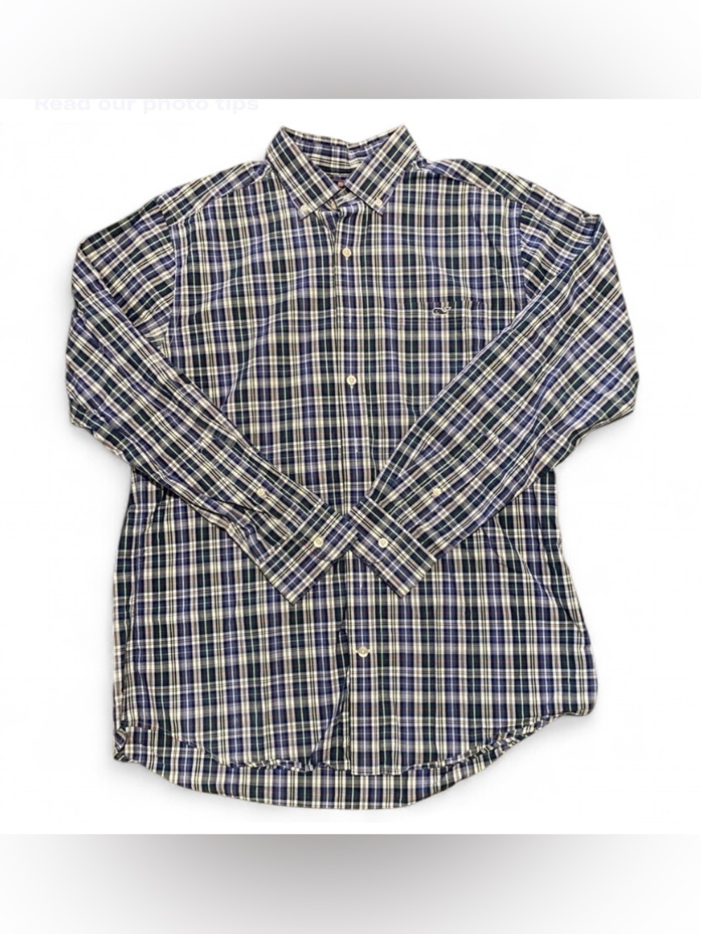 Vineyard Vines Sz Large Blue Green Plaid Cotton Slim Fit Tucker Shirt Button Up
